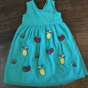 Hanna Andersson Green Sleeveless Dress With Fruit Appliqués On Tulle